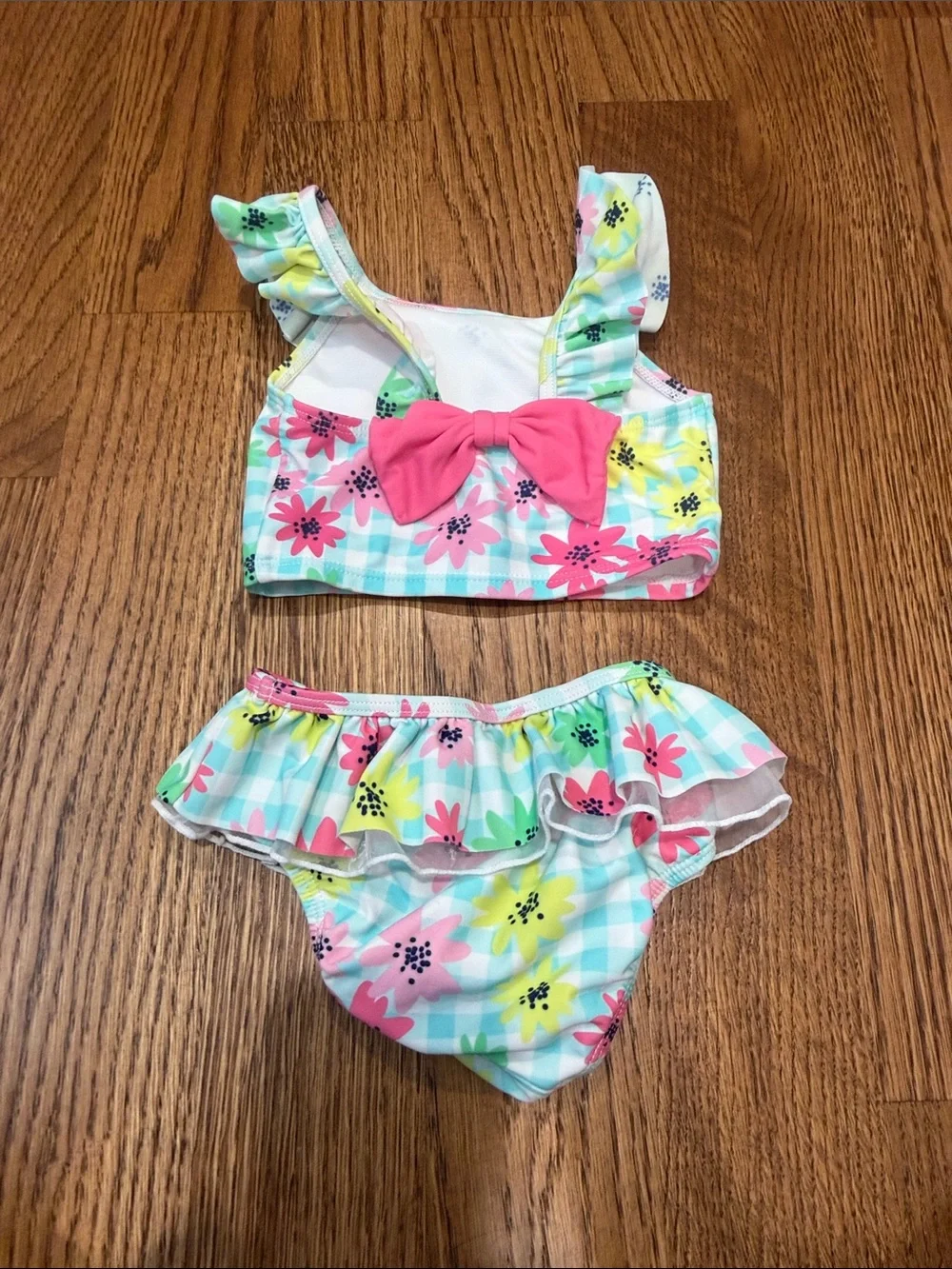 Little Me Floral Ruffle Two-Piece Bikini - Aqua, Pink & Yellow